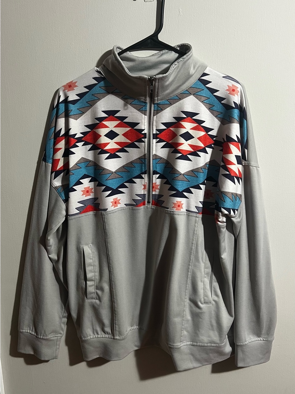 Grey Aztec Half-Zip Pullover Sweater